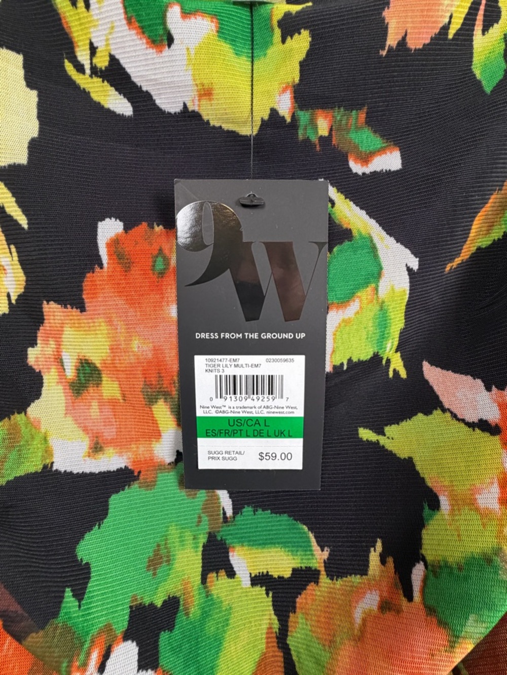 Nine West Black Floral Print Sleeveless Top with Green and Orange Accents Size L - Picture 2 of 5